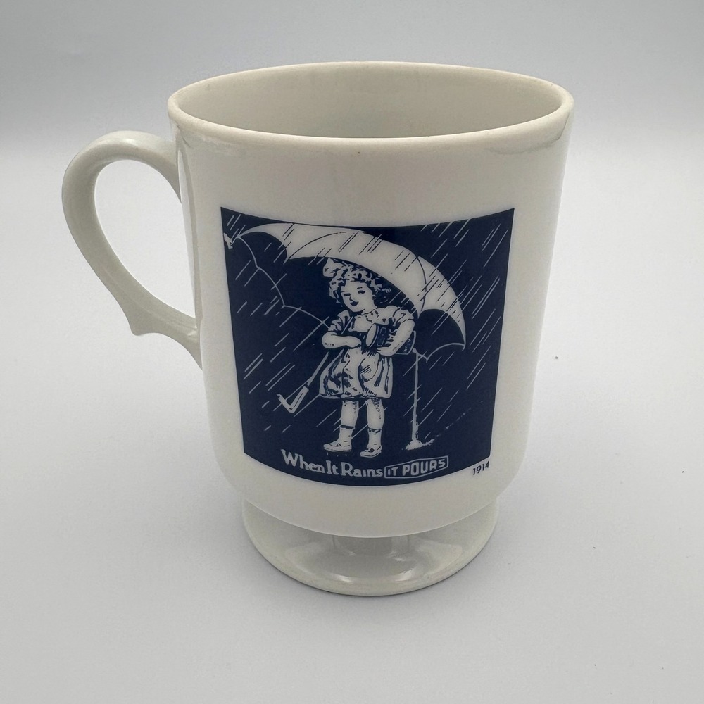 Vintage Morton Salt 1914 'When it Rains it Pours'  Umbrella‎ Girl Coffee Mug/Cup